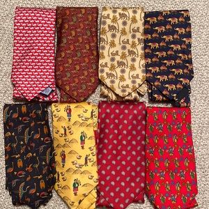 Bundle of 8 Vintage Designer Ties - Hermes, Salvatore Ferragamo…
